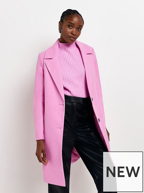 River Island Classic Collared Coat - Pink | Very (UK)