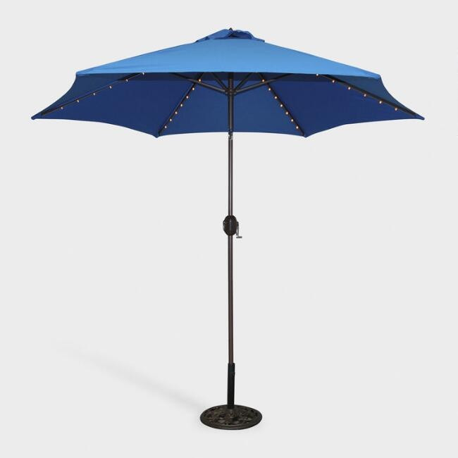 Royal Blue 9 Ft Tilting Outdoor Umbrella With Lights | World Market