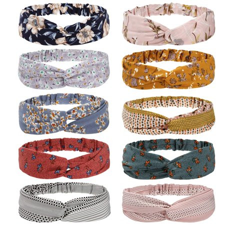10pcs Multicolored Twisted Criss Cross Elastic Headbands Soft Chiffon Floral Bohemian Hair Bands for | Walmart (US)