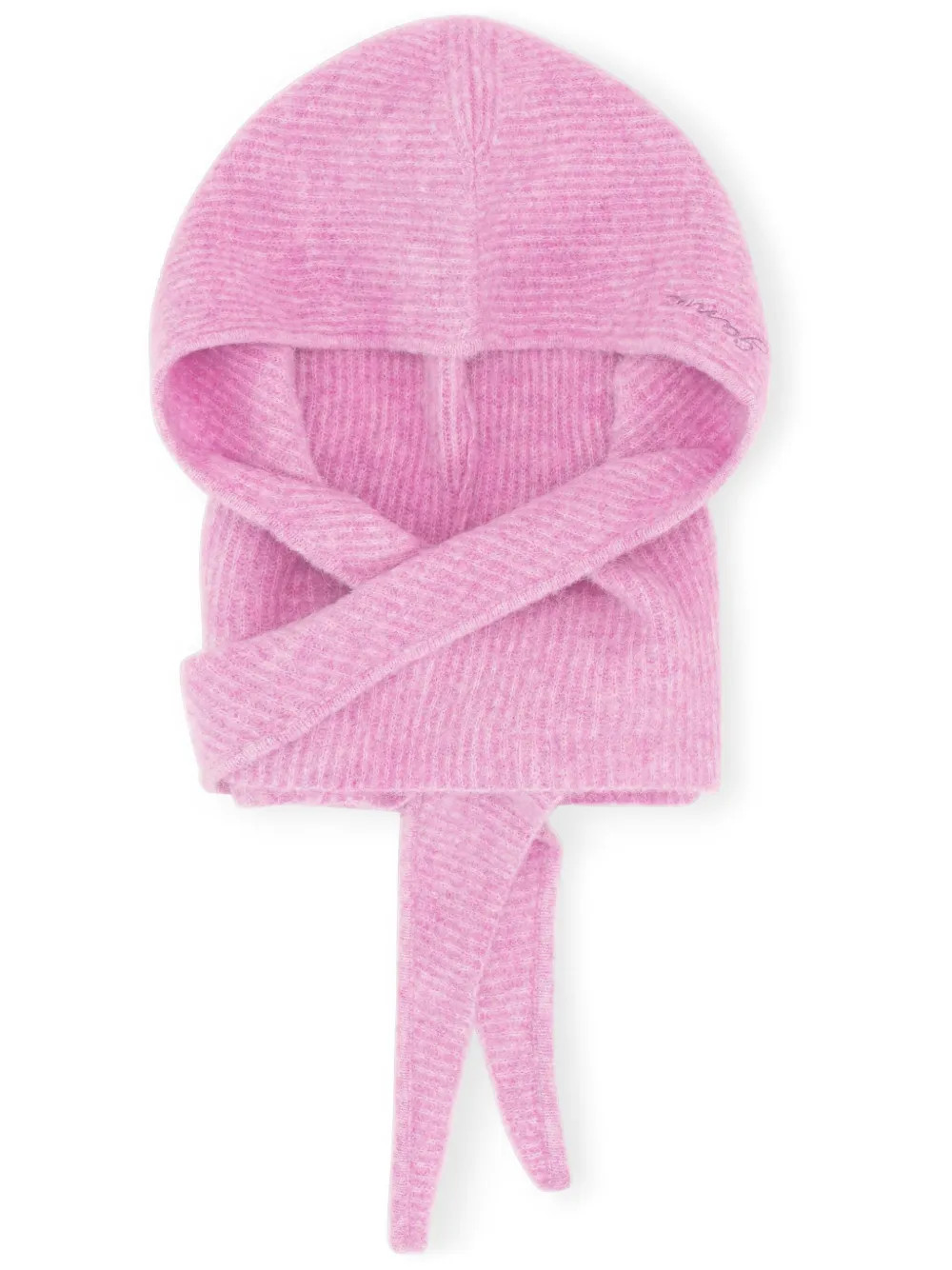 GANNI ribbed-knit logo-embroidered Balaclava | Pink | FARFETCH | Farfetch Global