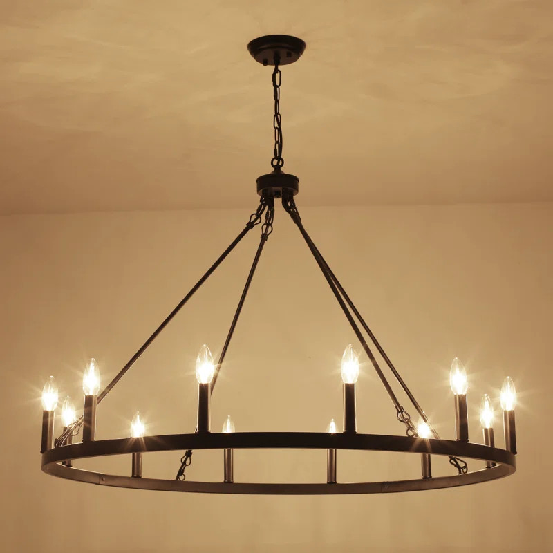Moomal 12 - Light 38" Candle Style Dimmable Wagon Wheel Chandelier | Wayfair North America