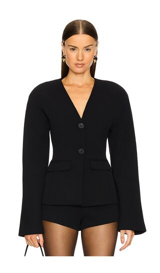 EAVES Gal Polished Crepe Blazer in Black. - size L | Revolve Clothing (Global)