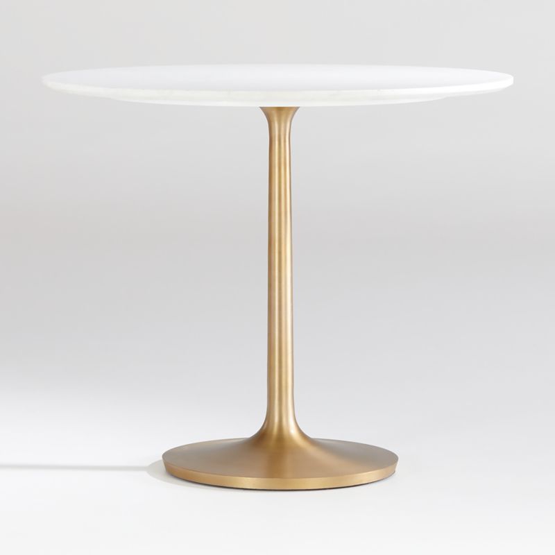 Nero 36" White Marble Dining Table with Brass Base + Reviews | Crate and Barrel | Crate & Barrel