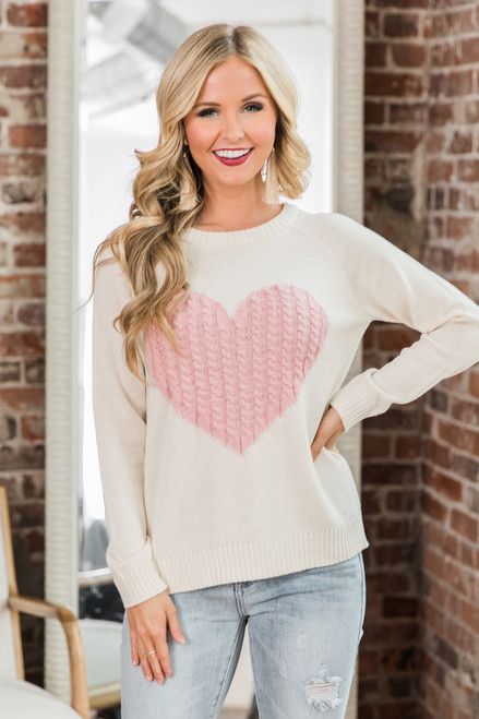 Dearest Hearts Sweater Pink | The Pink Lily Boutique