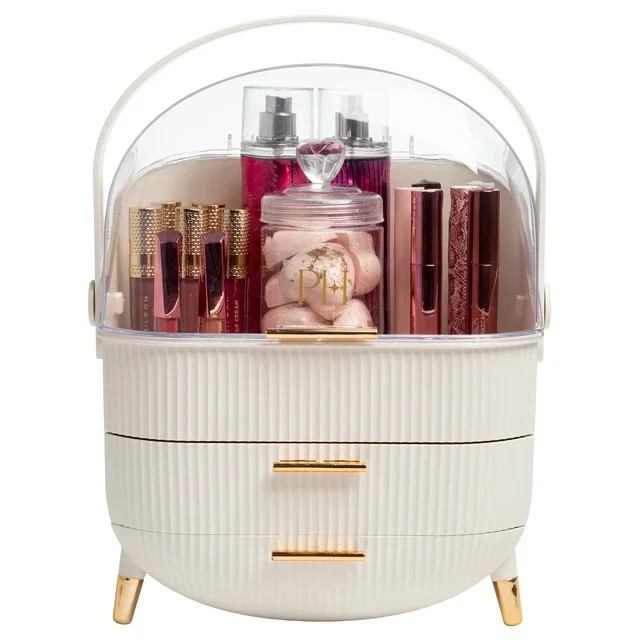 Paris Hilton Storage Organizer, Large Capacity, 2 Drawers, Carry Handle, Fluted Design, White | Walmart (US)