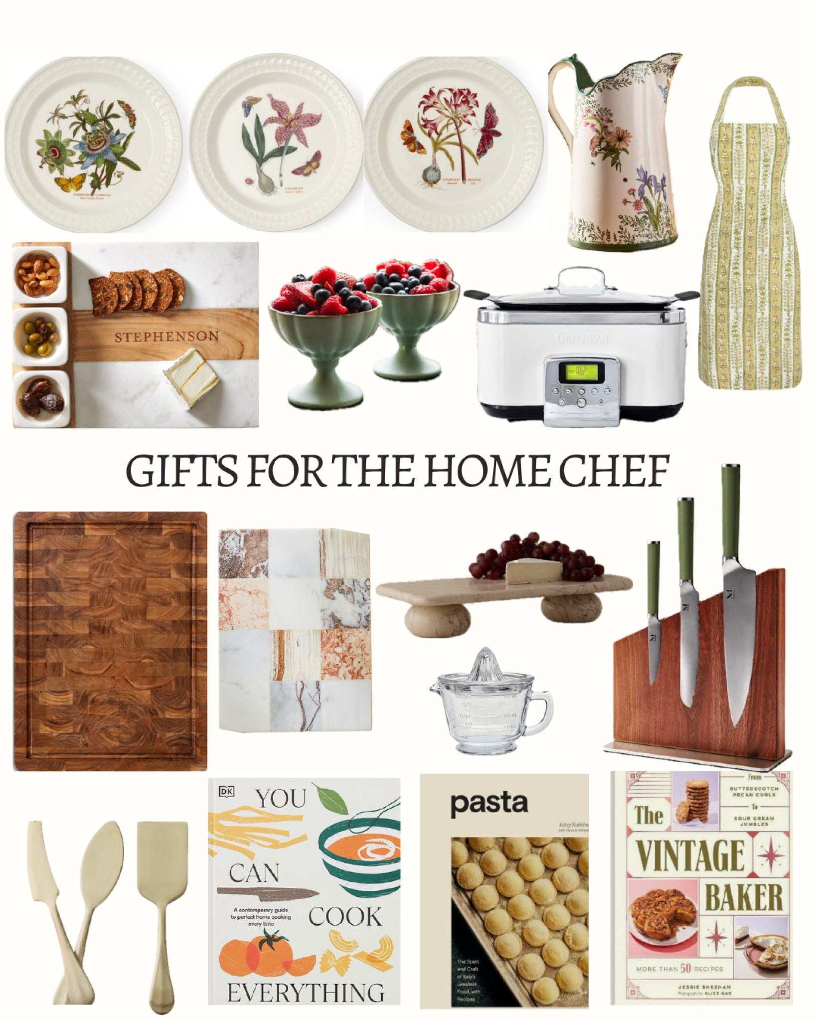Gift ideas for the person who loves to cook and host!!! 

Cookbooks
throw pillows
hostess gifts 
cutting board 
monogram gift ideas
knife set
material knives
cookbooks
floral plates
apron 

#LTKGiftGuide #LTKSeasonal #LTKCyberWeek