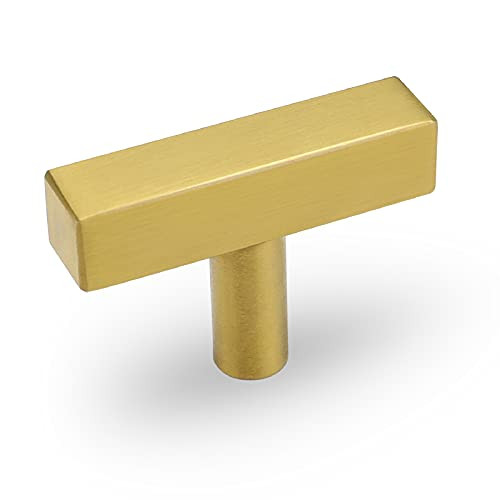 5Pack Gold Cabinet Pulls Kitchen Hardware Drawer Knobs - Goldenwarm LS1212GD Brushed Brass Square T  | Amazon (US)