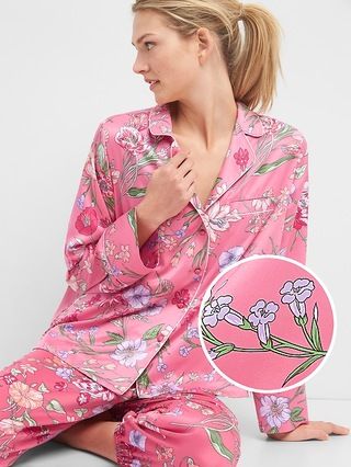 Gap Womens Dreamwell Floral Print Sleep Shirt In Satin Pink Floral Size L | Gap US