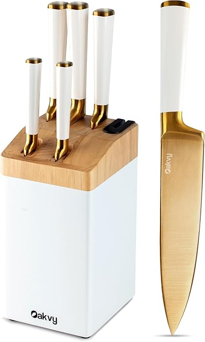 Gold Kitchen Knife Set with Block - 5 Piece Stainless Steel Knife Set, Gold Knives Set for Kitche... | Amazon (US)