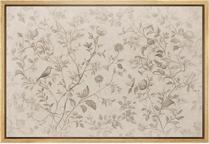 MUDECOR Framed Canvas Print Wall Art Vintage Style Botanical and Bird Antique Beige Floral Illust... | Amazon (US)