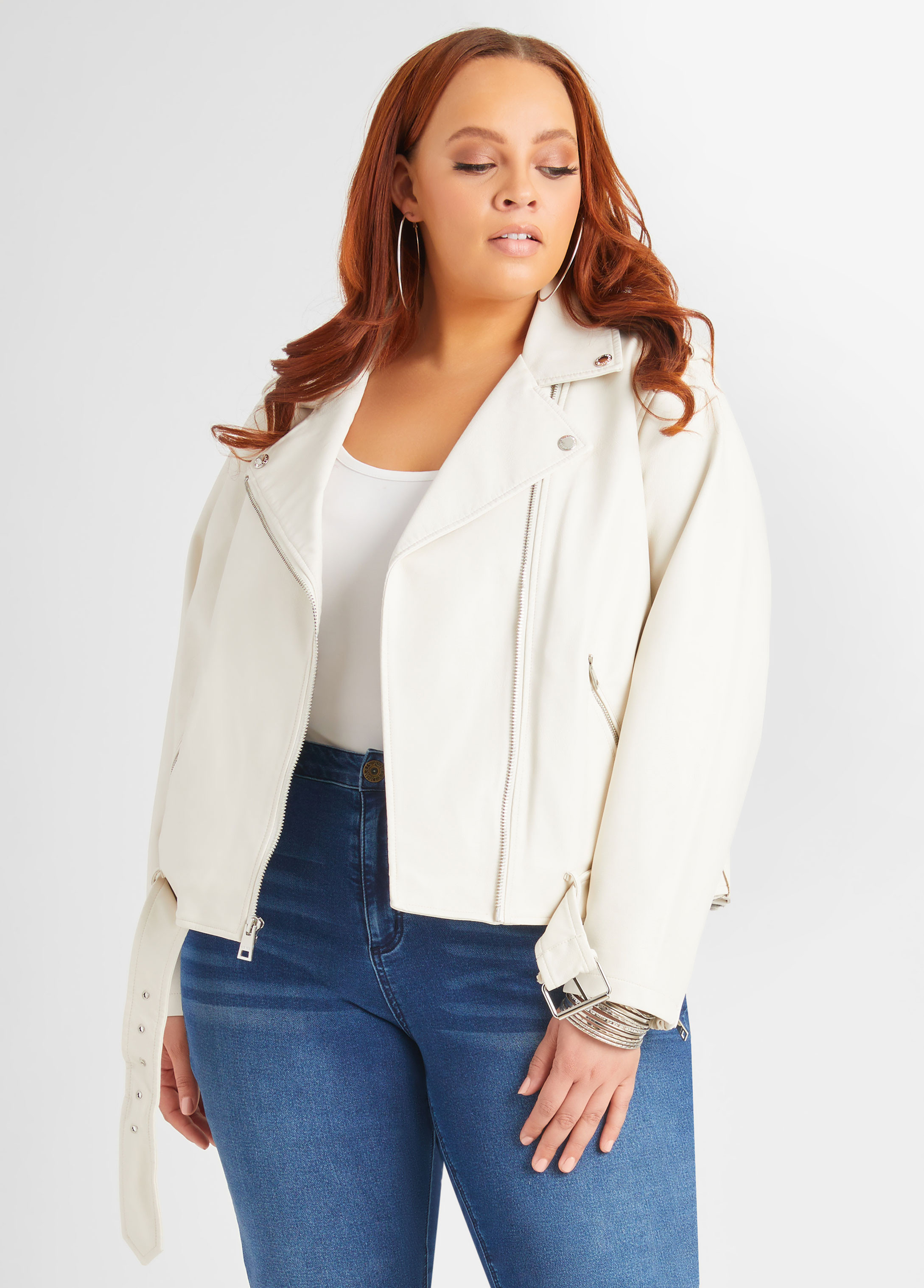 Plus Size Levis Faux Leather Moto Jacket, WHITE, 2X - Ashley Stewart | Ashley Stewart