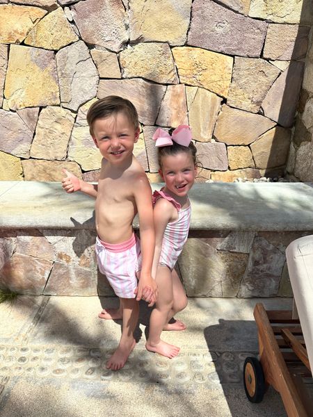 Twinning in style! Check out these cuties rocking their pink Caicos Cabana Stripe swimsuits and trunks from The Beaufort Bonnet Company. #Twinning #BeaufortBonnetCompany #KidsSwimwear 

#LTKtravel #LTKswim #LTKkids
