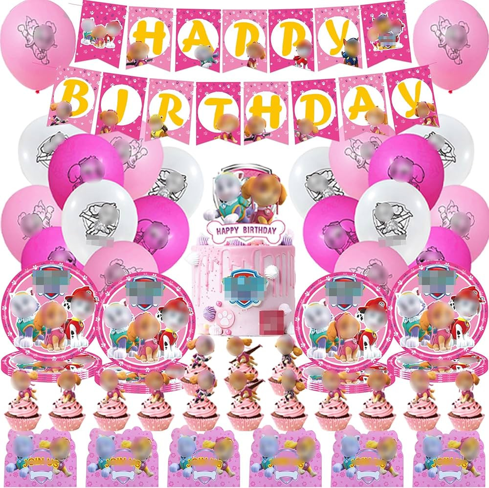 Pink Dogs Birthday Party Supplies Decorations, Include Banner, Cake Topper, Plates, Invitation Ca... | Amazon (US)