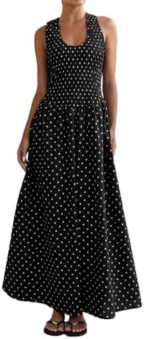 Womens Casual Boho Maxi Tank Sun Dress Summer Smocked Beach Vacation Wedding Guest Long Flowy Sun... | Amazon (US)