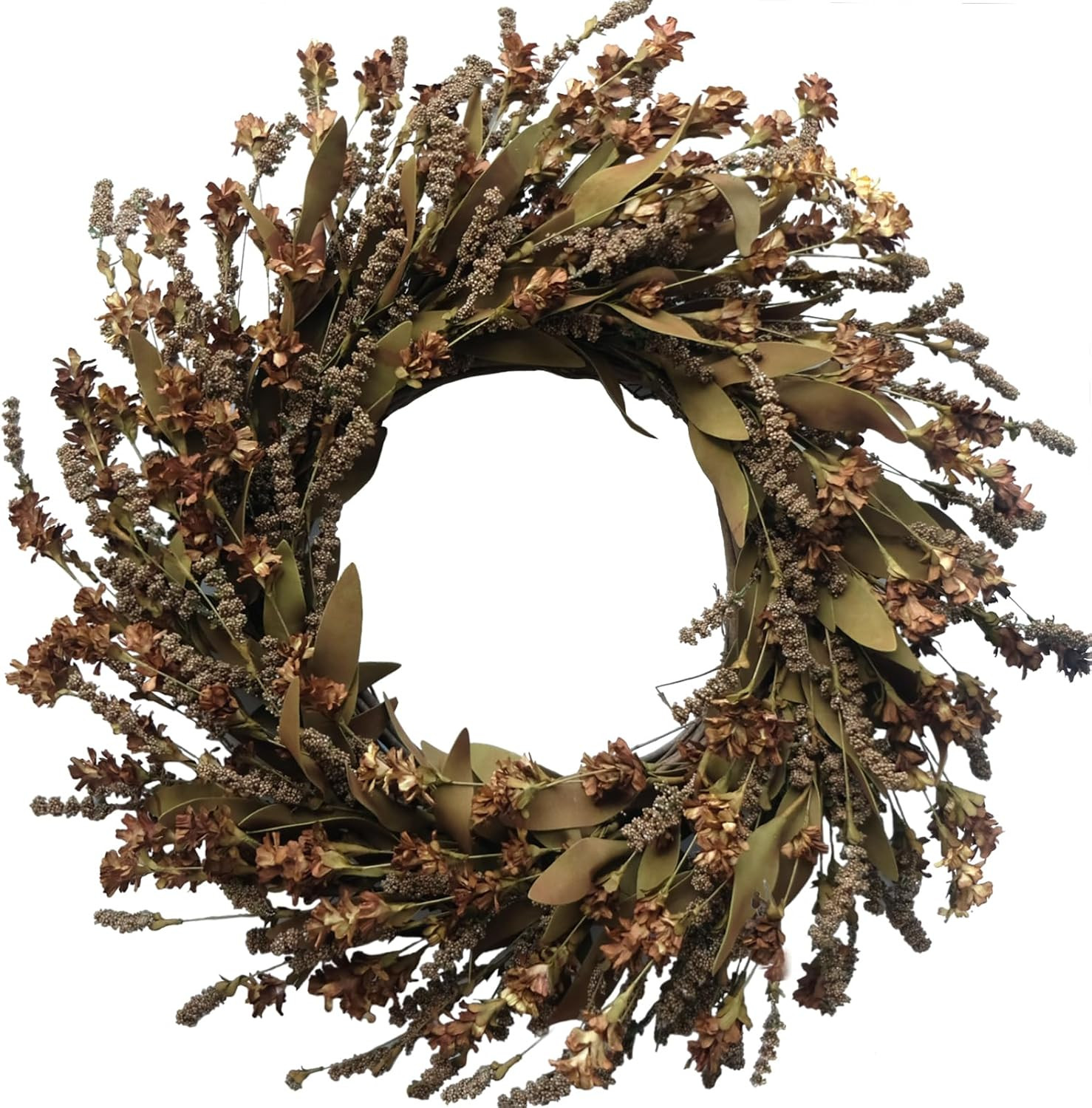 TEMPUS 20" Artificial Fall Coffee-Colored Flower String Wreath Fall Mustard Harvest Wreath Fall L... | Amazon (US)