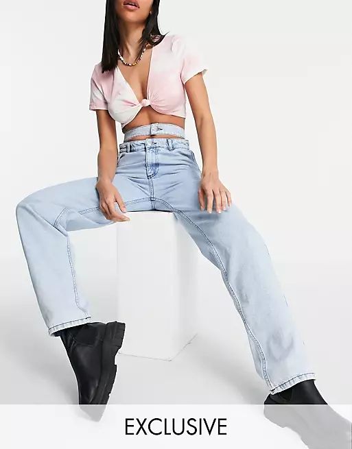 Reclaimed Vintage inspired the 90's dad jean with cutout double waistband in light blue wash | ASOS (Global)