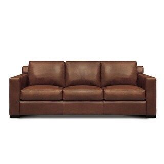 Santiago 100% Top Grain Leather Mid-century Sofa, Russet Red-Brown - Removable Cushions - Russet ... | Bed Bath & Beyond