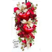 Valentines Wreath For Front Door - Teardrop Swag Decor Glam Heart Day | Etsy (US)