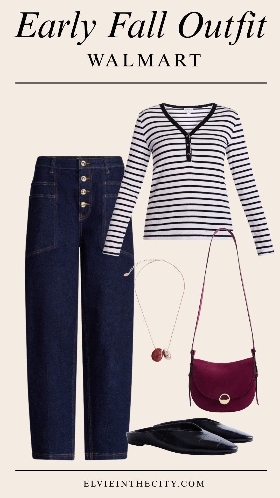 This early fall outfit from Walmart includes a black and white striped Henley shirt, high rise tapered pants, black slip on mules, stone gold toned necklace, and a wine crossbody handbag.


Walmart finds, fall outfits, fall finds, over 50 style, midlife fashion, petite fashion,midlife women, affordable fashion, fashion over40

#LTKOver40 #LTKmomlife #LTKPetite