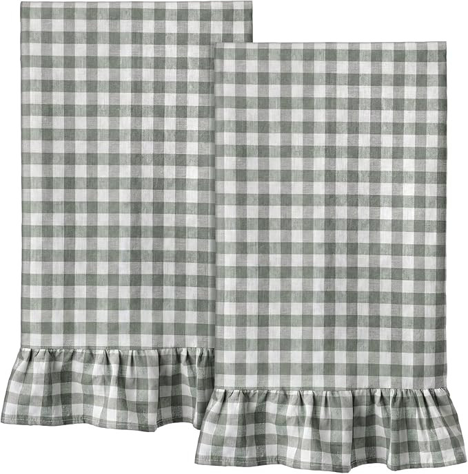 Kitchen Towels Set of 2, 100% Cotton Ruffled Gingham Dish Towels 18"x28" Absorbent Tea Cloths Cla... | Amazon (US)