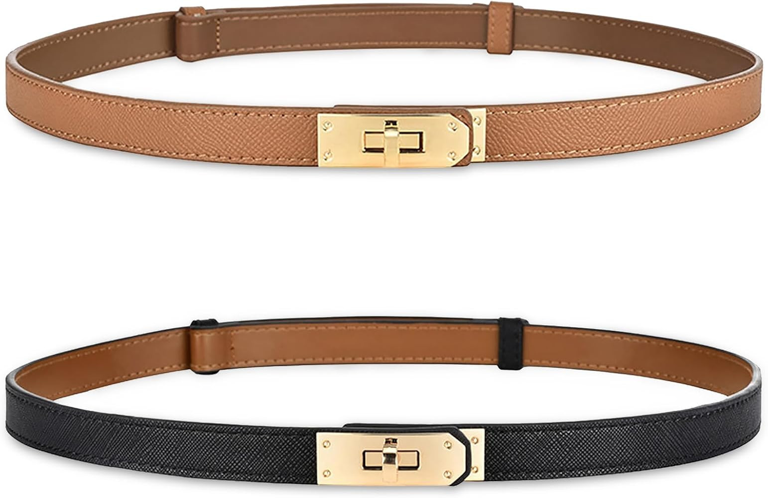 ANHAISHUILV Women's Skinny Leather Belt with Adjustable Golden Turn-Lock Buckle - Ideal for Dress... | Amazon (US)