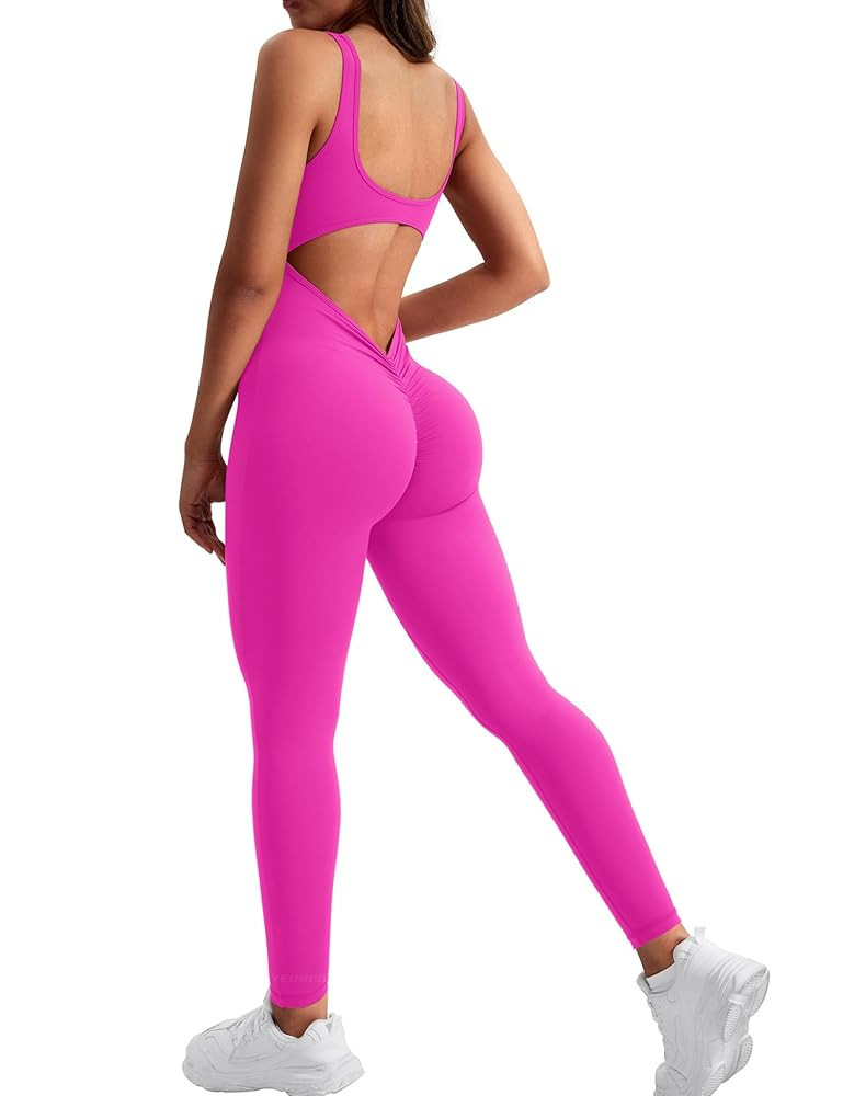 YEOREO Long Sleeve Jumpsuit for Women Workout V Back Bodysuit Lizvette Scrunch Leggings One Piece... | Amazon (US)