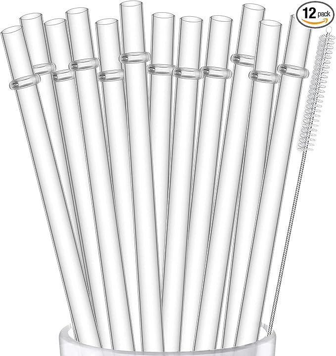 ALINK 12-Pack Reusable Hard Plastic Clear Straws, 10.5 inch Tumbler Straws with Cleaning Brush | Amazon (US)
