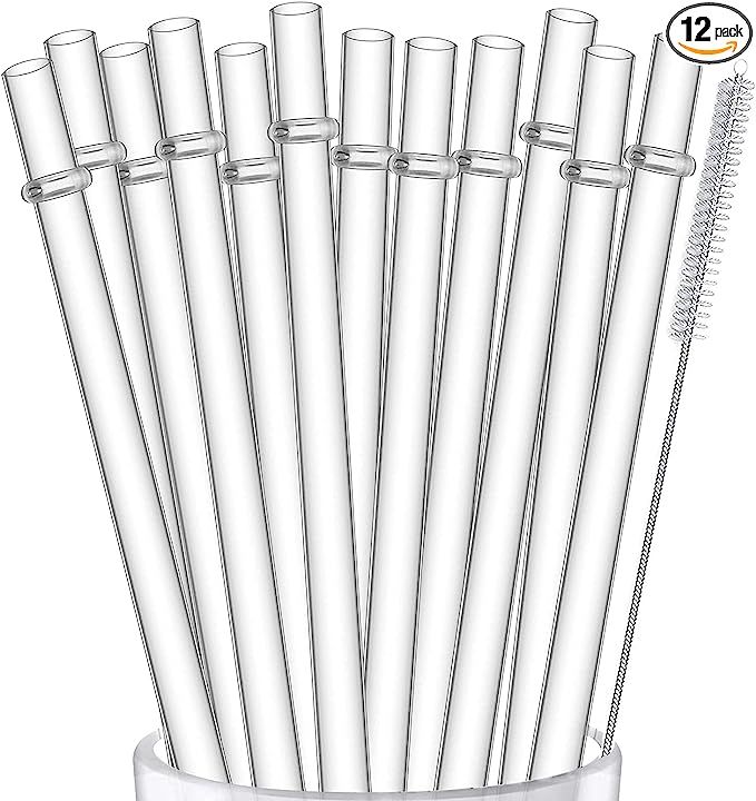 ALINK 12-Pack Reusable Hard Plastic Clear Straws, 10.5 inch Tumbler Straws with Cleaning Brush | Amazon (US)