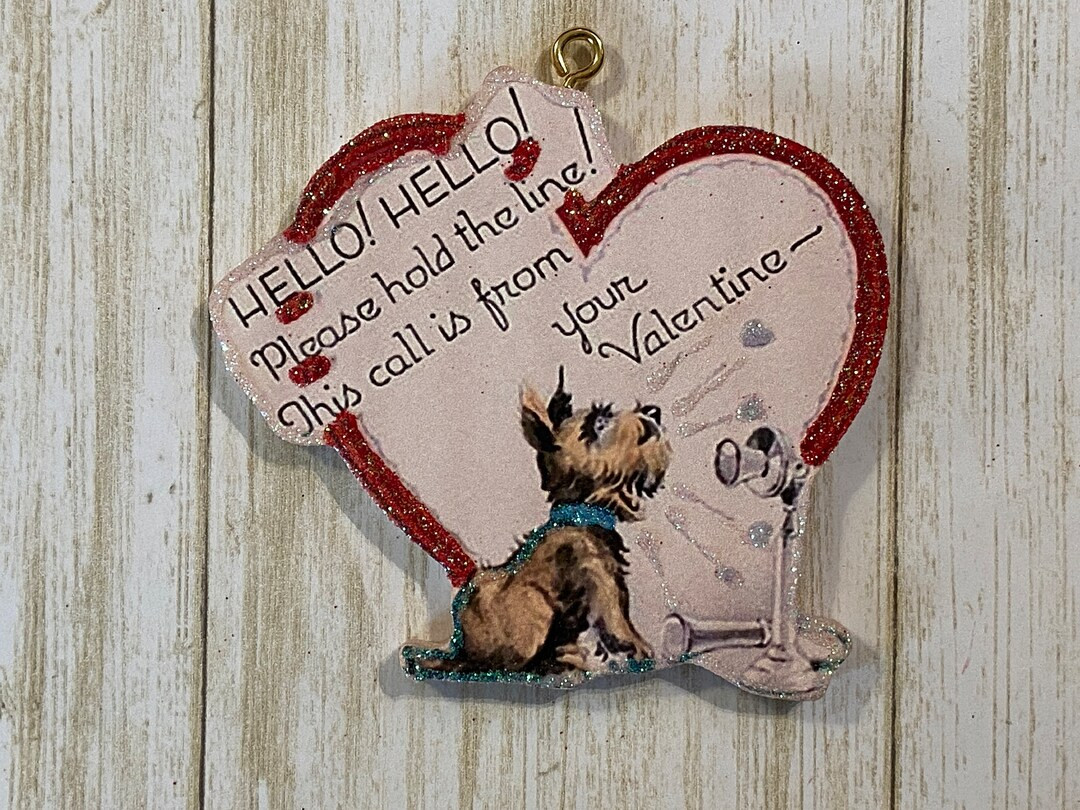 Scottie Dog With Telephone Valentine Ornament Vintage Card Image Glitter and Wood Holiday Tree De... | Etsy (US)