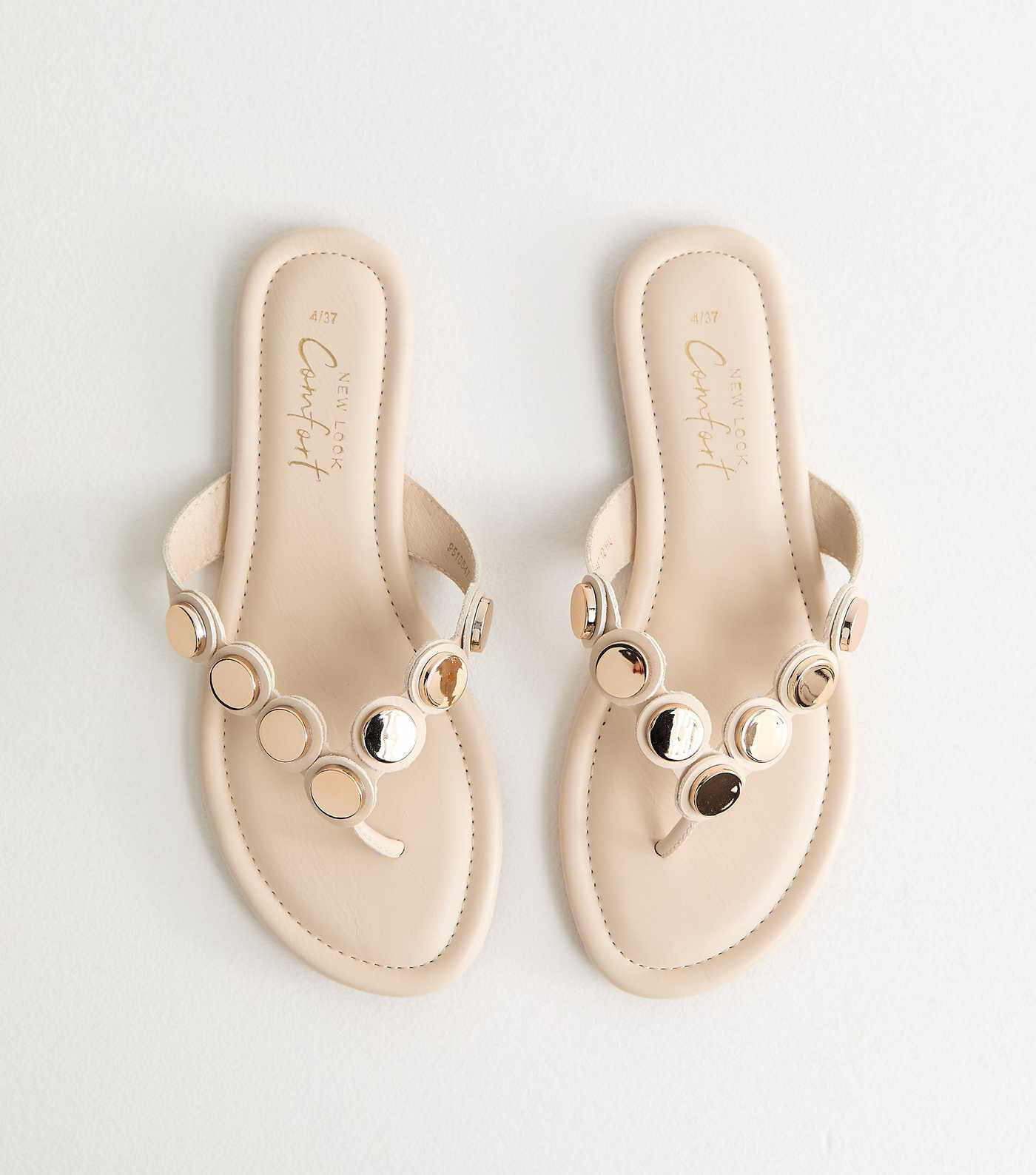 Off White Scalloped Strap Coin Trim Sandals | New Look | New Look (UK)