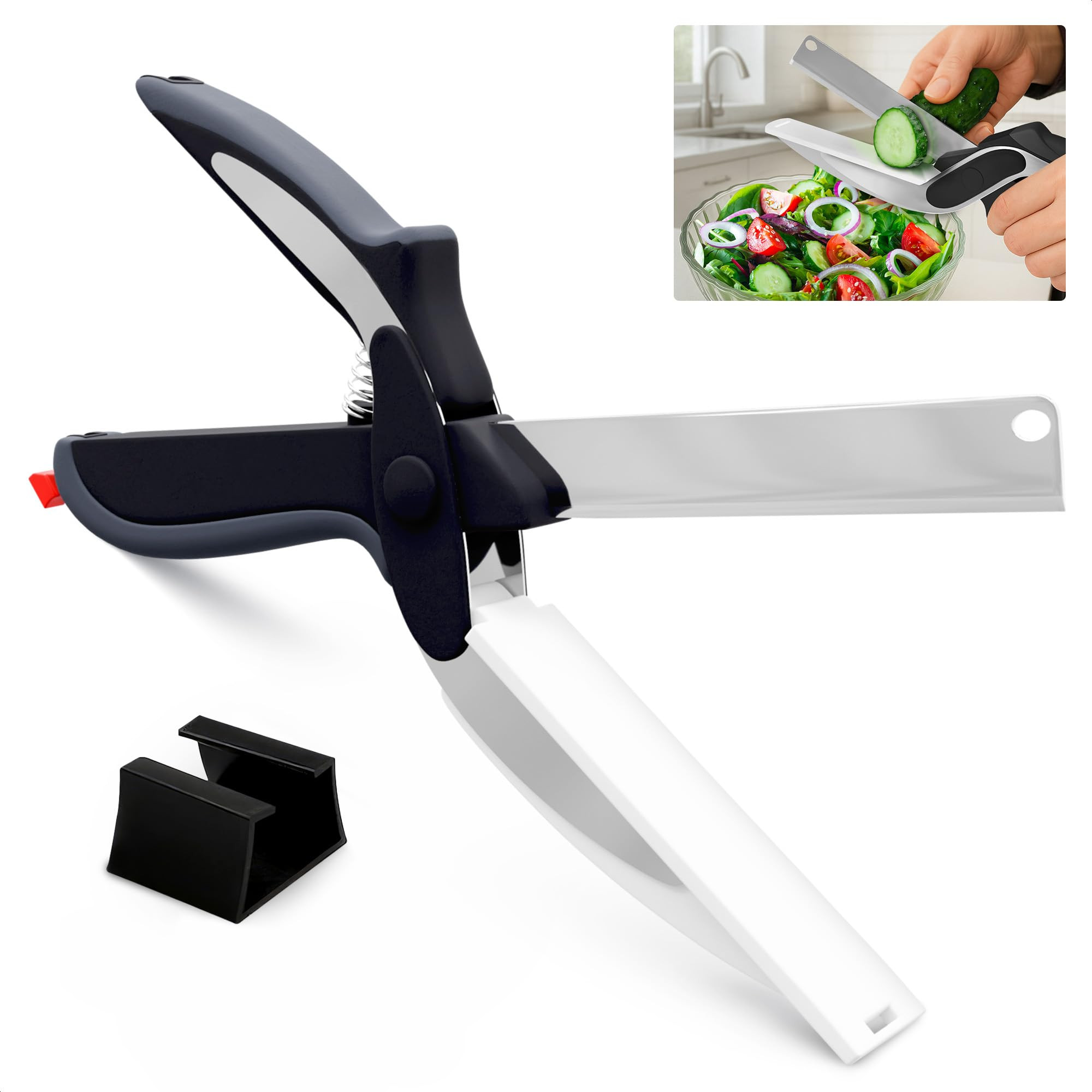 2 in 1 Kitchen Scissors for Food – Stainless Steel Blade & Plastic Cutting Board Scissors with Safety Lock | 9.6" Tomato Knife, Fruit & Vegetable Cutter – Easy-to-Use Kitchen Shears for Meat, Cheese | Amazon (US)