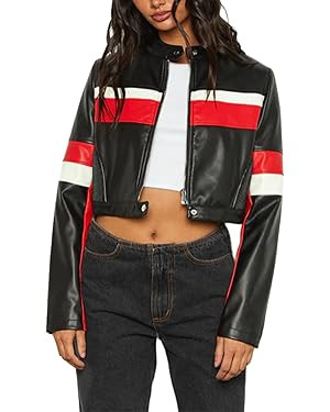 VOIKERDR Cropped Jacket Women Black Faux Leather Jacket Trendy Zip Up Motorcycle Jackets Outerwea... | Amazon (US)