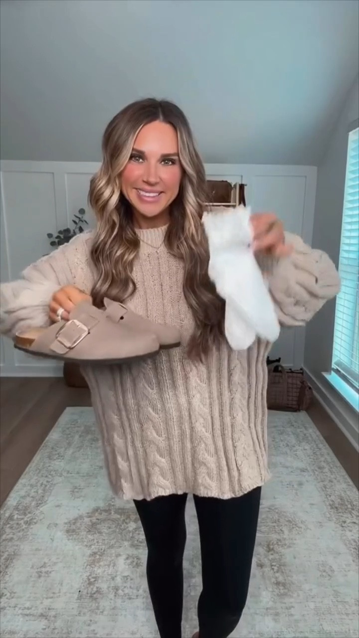 The way I immediately fell in love with this sweater the moment I put it on!! It’s the perfect amount of oversized, it’s so soft and cozy, oh and did I mention it’s UNDER $20?! See I told you I was about to show you your new favorite sweater! 

I’m 5’6 139lbs wearing small oversized cable sweater, small luxe for less black leggings, look for less clogs fit true to size  

 #LTKmomlife #LTKSeasonal #LTKFindsUnder50