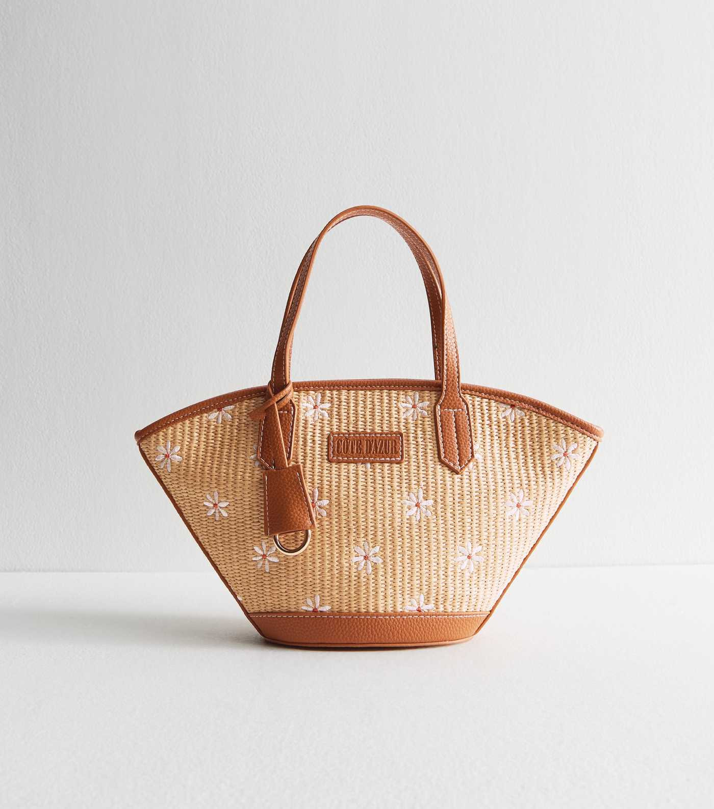 Stone Raffia Look Daisy Embroidered Wing Tote Bag | New Look | New Look (UK)