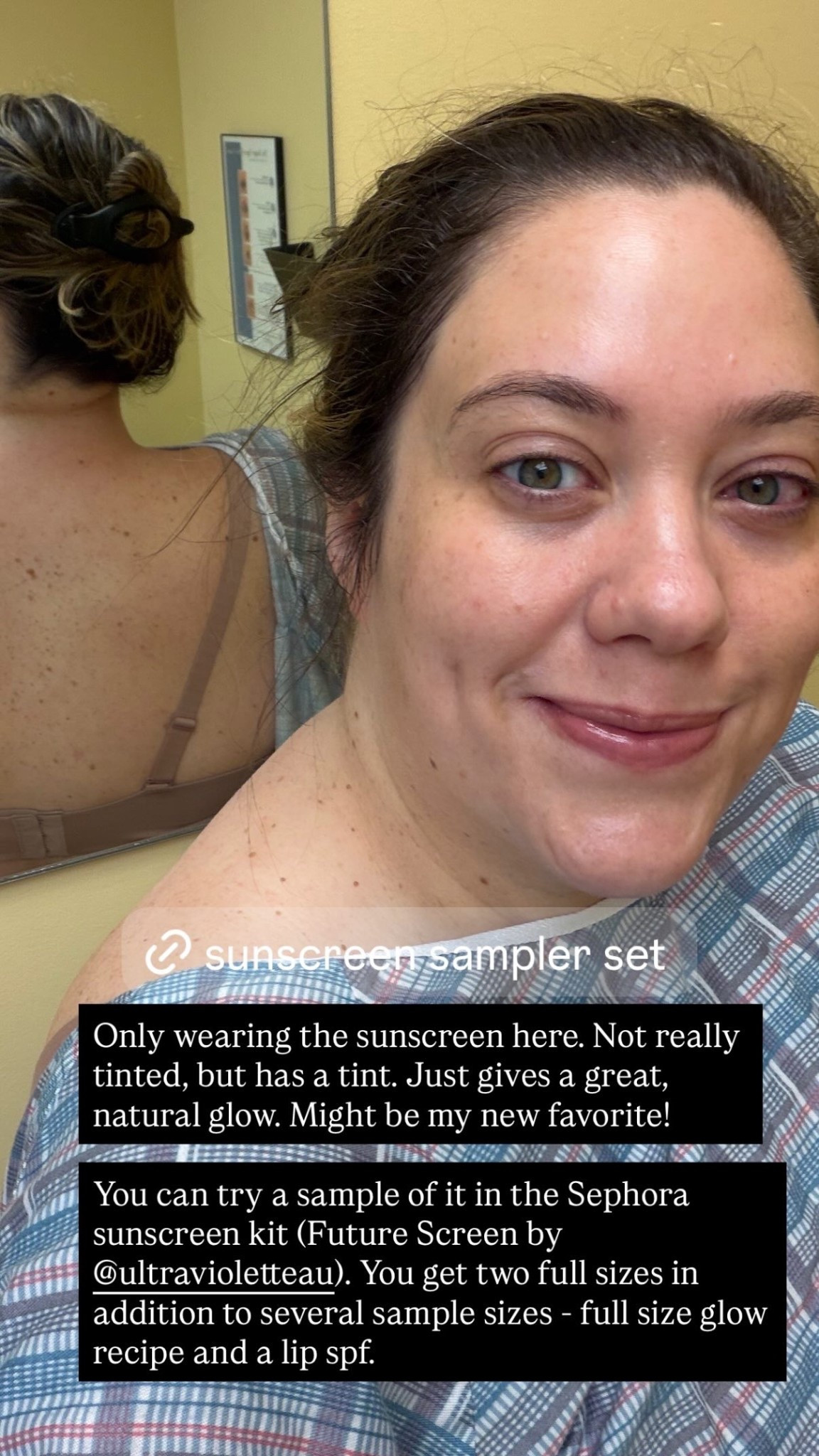 Only wearing the sunscreen here. Not really tinted, but has a tint. Just gives a great, natural glow. Might be my new favorite! 

You can try a sample of it in the Sephora sunscreen kit (Future Screen by @ultravioletteau). You get two full sizes in addition to several sample sizes - full size glow recipe and a lip spf.

#LTKgrwm #LTKBeauty #LTKselfcare