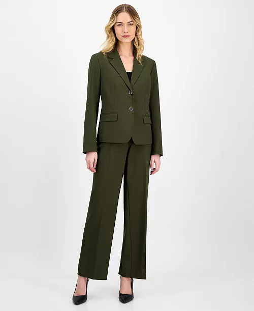 Le Suit Women's Crepe Two-Button Jacket & Pull-On Pantsuit - Macy's | Macy's