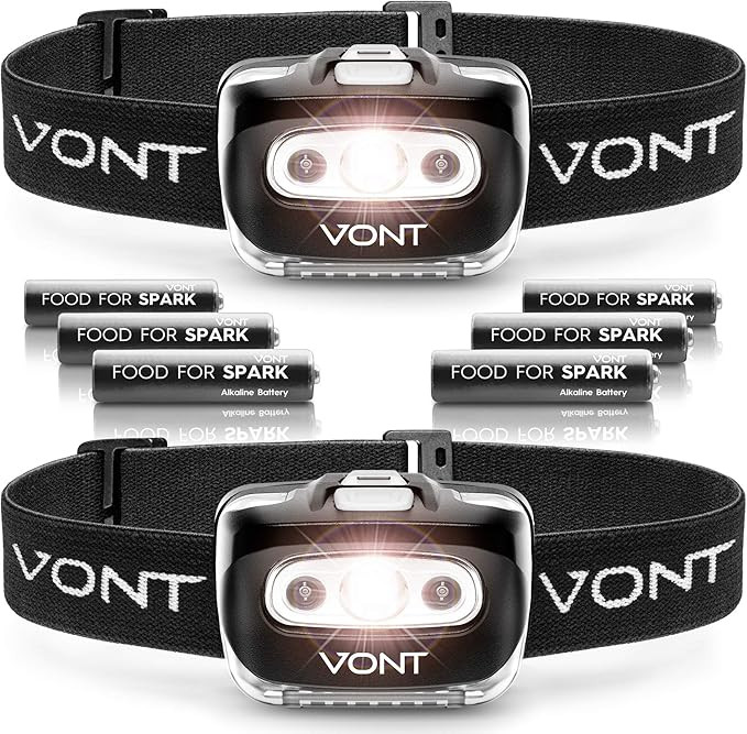 Vont 'Spark' LED Headlamp Flashlight (2 Pack, Batteries Included) Head Lamp Gear Suitable for Run... | Amazon (US)