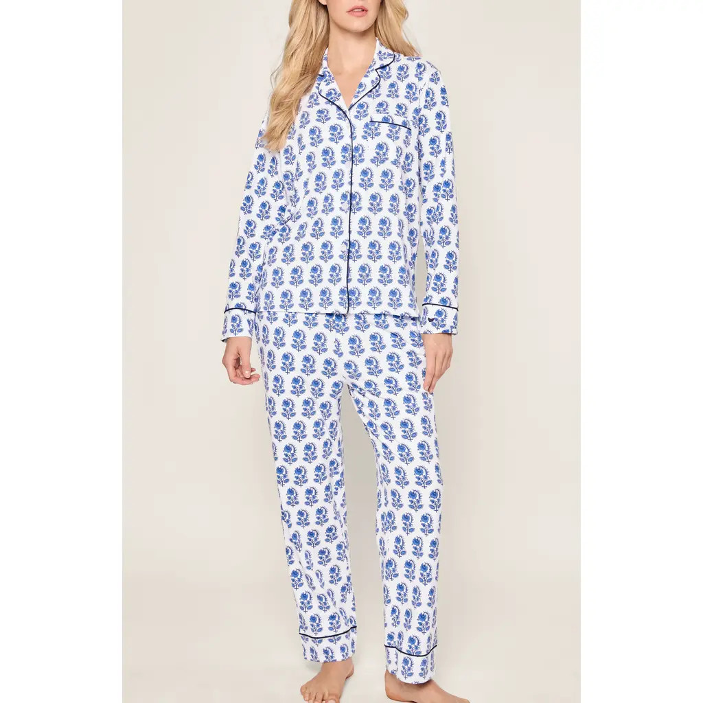 Petite Plume Print Pima Cotton Pajamas in Blue at Nordstrom, Size Small | Nordstrom