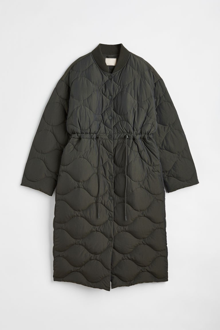H & M - Drawstring-waist Quilted Coat - Green | H&M (US + CA)
