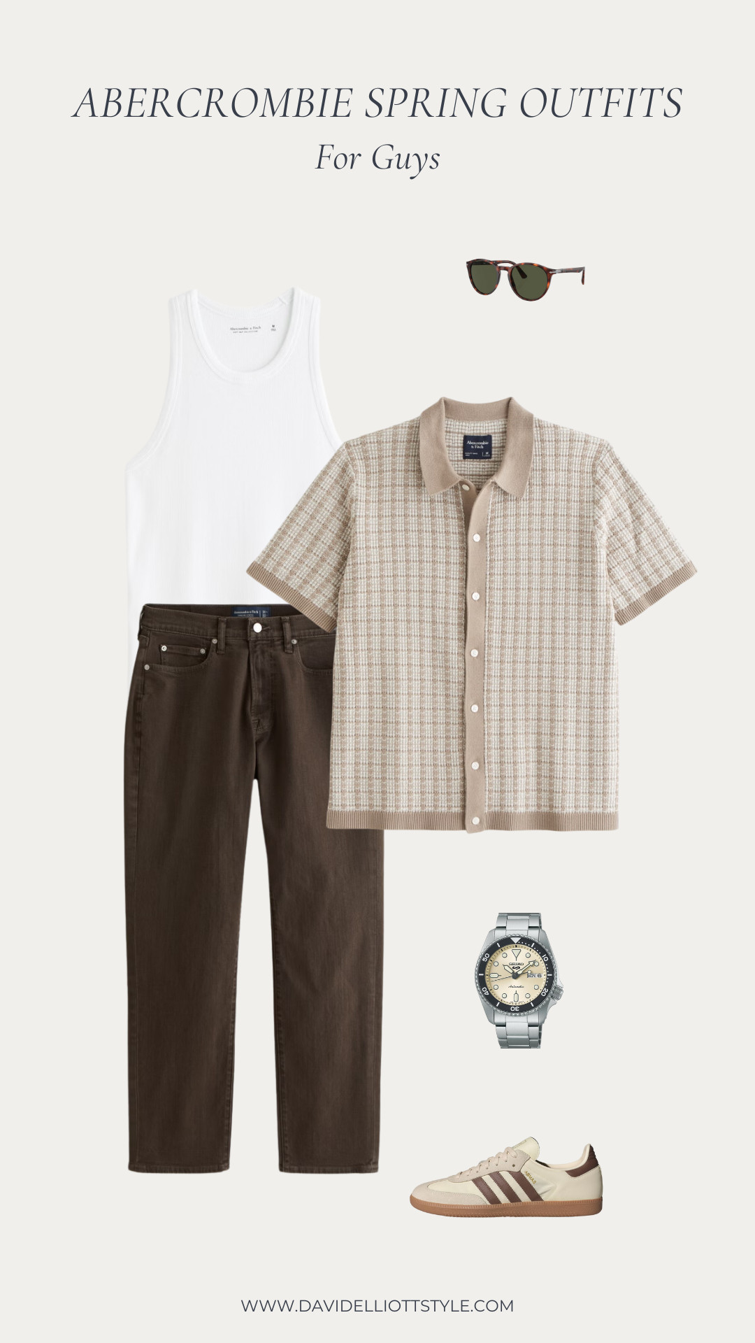 Brown and cream Abercrombie spring outfit for guys! Abercrombie jeans are 30% off and all other items are 20% off 

 #LTKSaleAlert #LTKMens