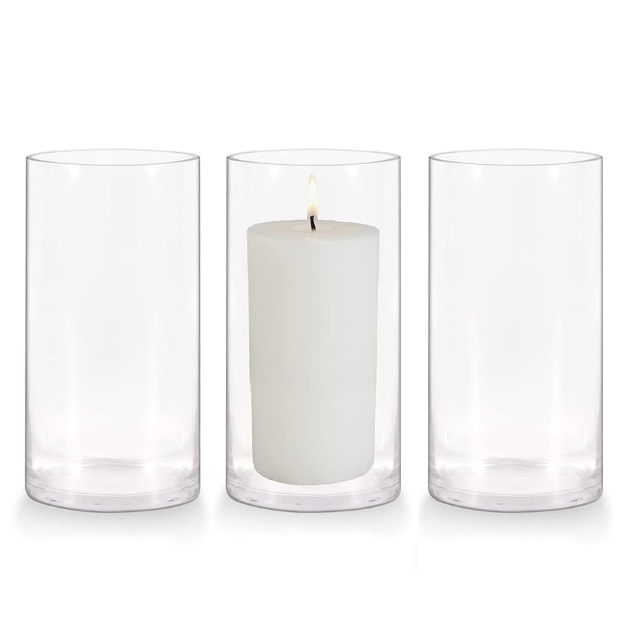 Set of 3 Glass Cylinder Vases,8 Inch Tall Clear Flower Vase,Decorative Floral Vase for Home Decor... | Amazon (US)
