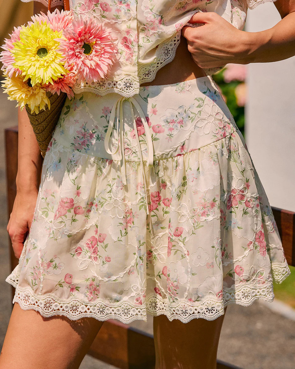 Floral Lace Tie Mini Skirt | rihoas.com