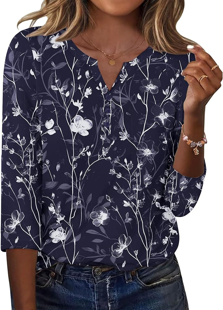 Zeagoo 3/4 Length Sleeve Womens Tops Casual Dressy Summer Blouses Buisness Work Spring Tee Shirts | Amazon (US)