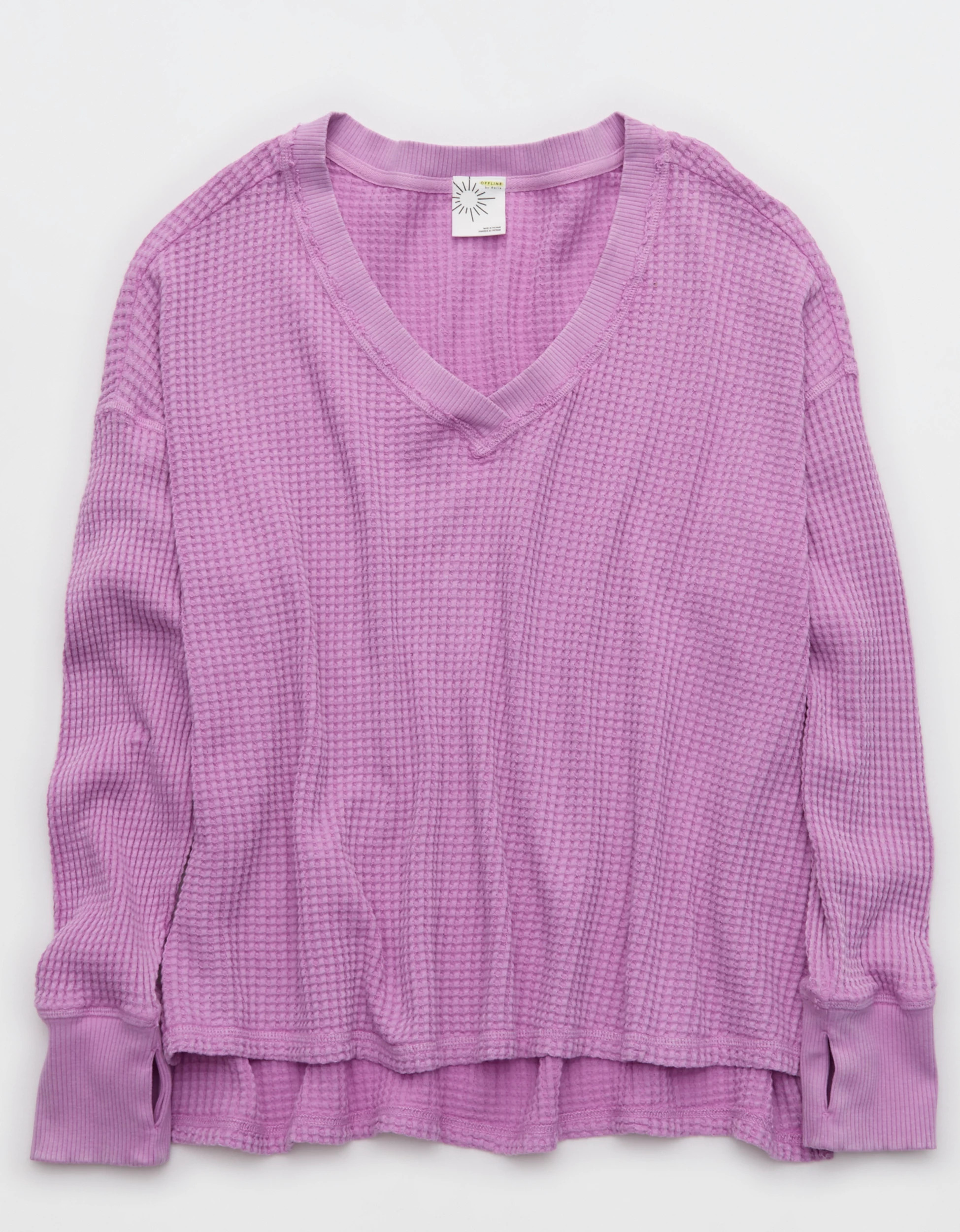 OFFLINE By Aerie Wow! Waffle Long Sleeve V Neck T-Shirt | Aerie