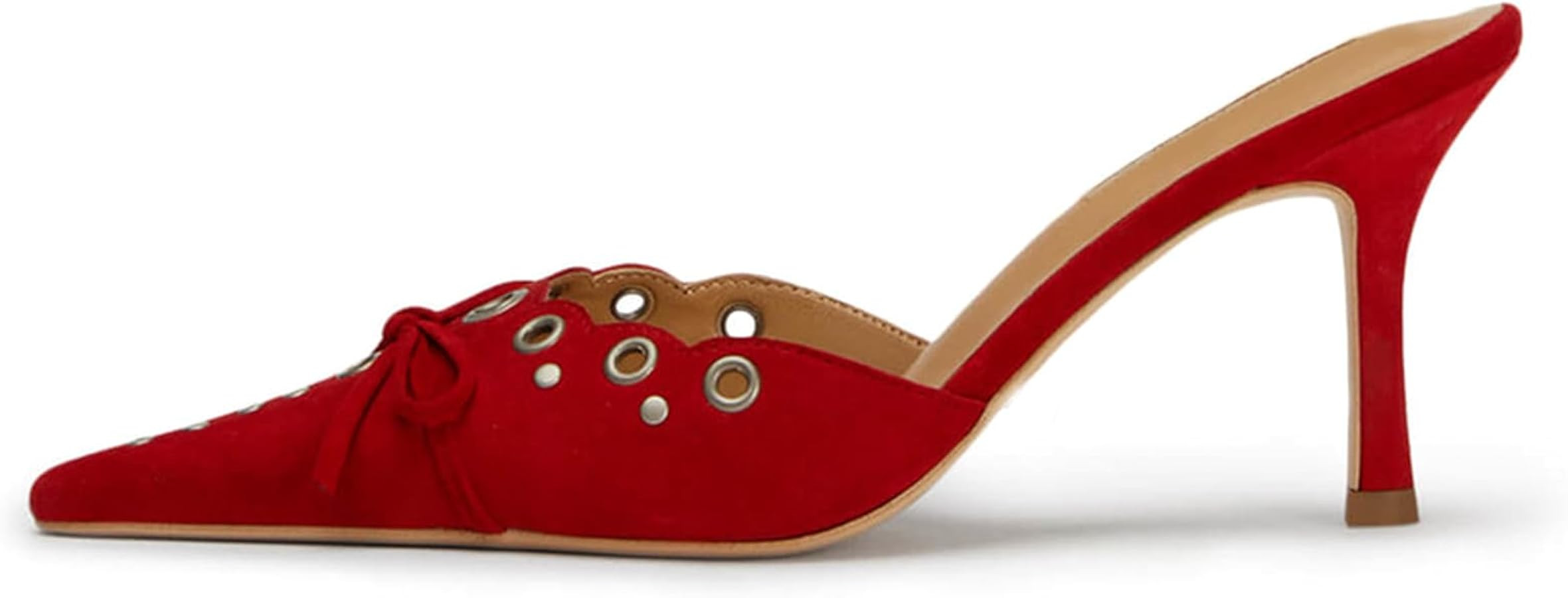 DOEYG Women Pointed Toe Bow Heels Mules Slip on Stiletto Heels Sandals Dress Party Wedding Studde... | Amazon (US)