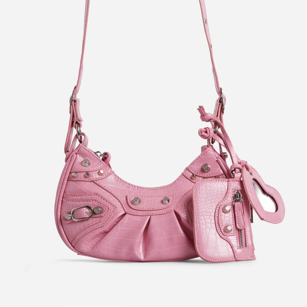 Harlin Studded Purse Detail Shoulder Bag In Pink Faux Leather | EGO Shoes (US & Canada)