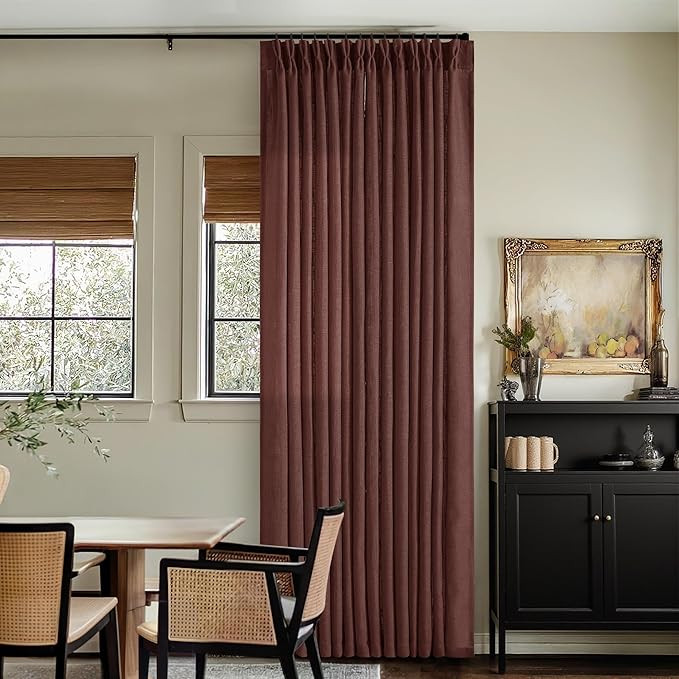 Maroon Pinch Pleated Linen Curtains 108 Inches Long for Living Room 2 Panels Set Flax Double Plea... | Amazon (US)