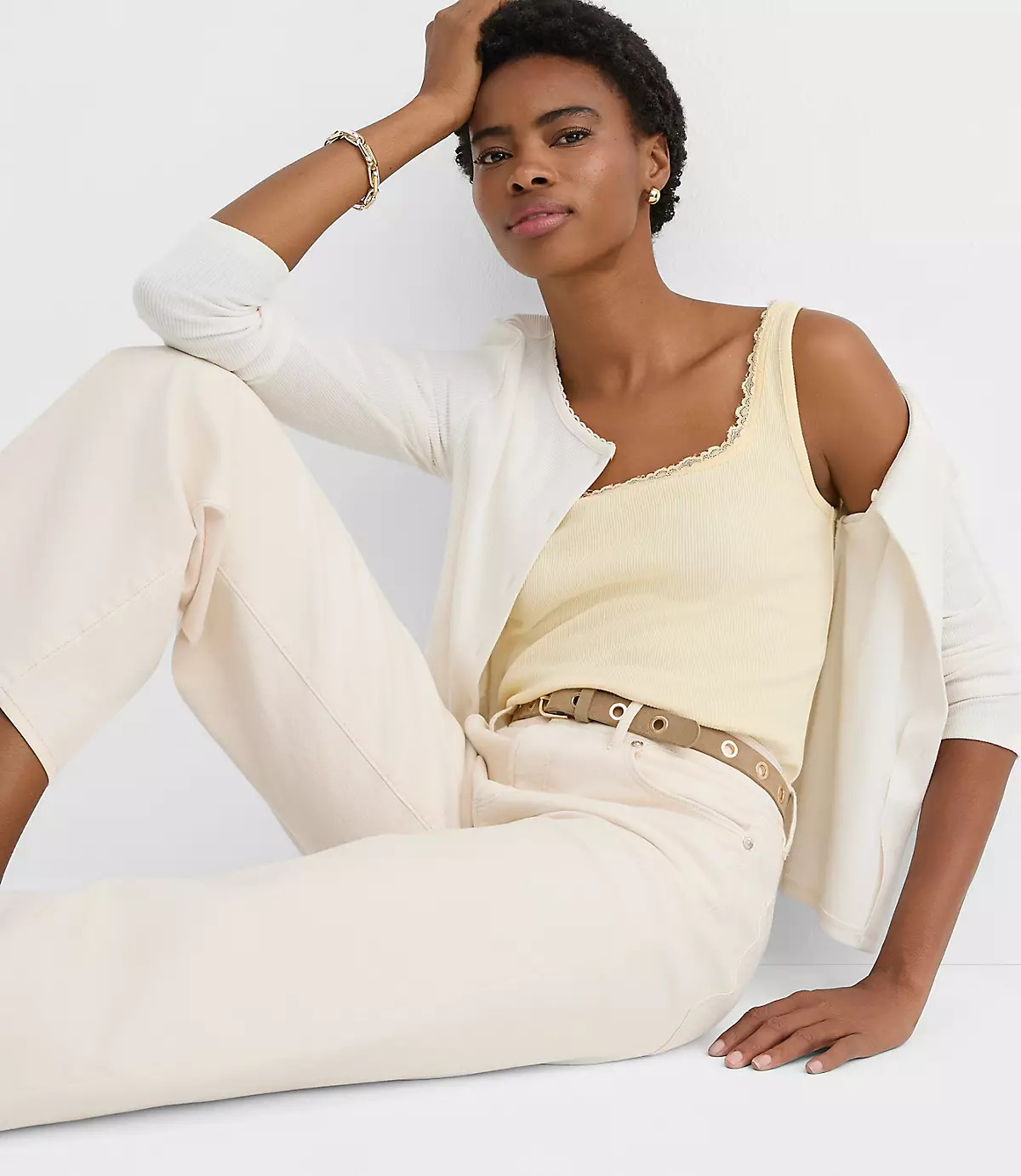 Lace Trim Perfect Ribbed Square Neck Tank Top | LOFT