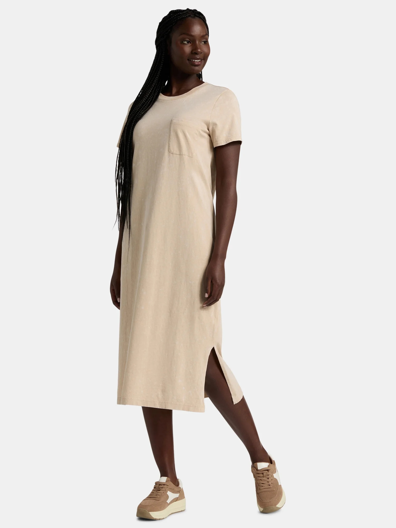 Time and Tru Women's Cotton Midi T-Shirt Dress, Sizes XS-XXXL | Walmart (US)