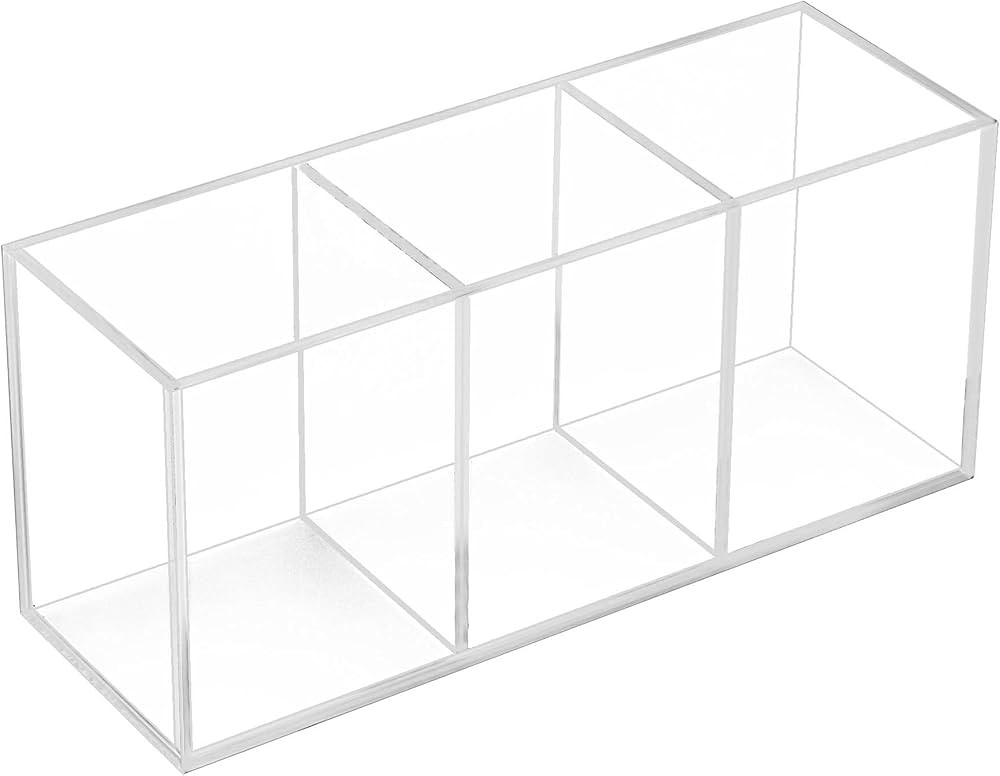 Acrylic Pen Holder for Desk 1/3/4 Compartments,Pencil Cup Stationery Organizer,Cosmetic Brush Sto... | Amazon (US)